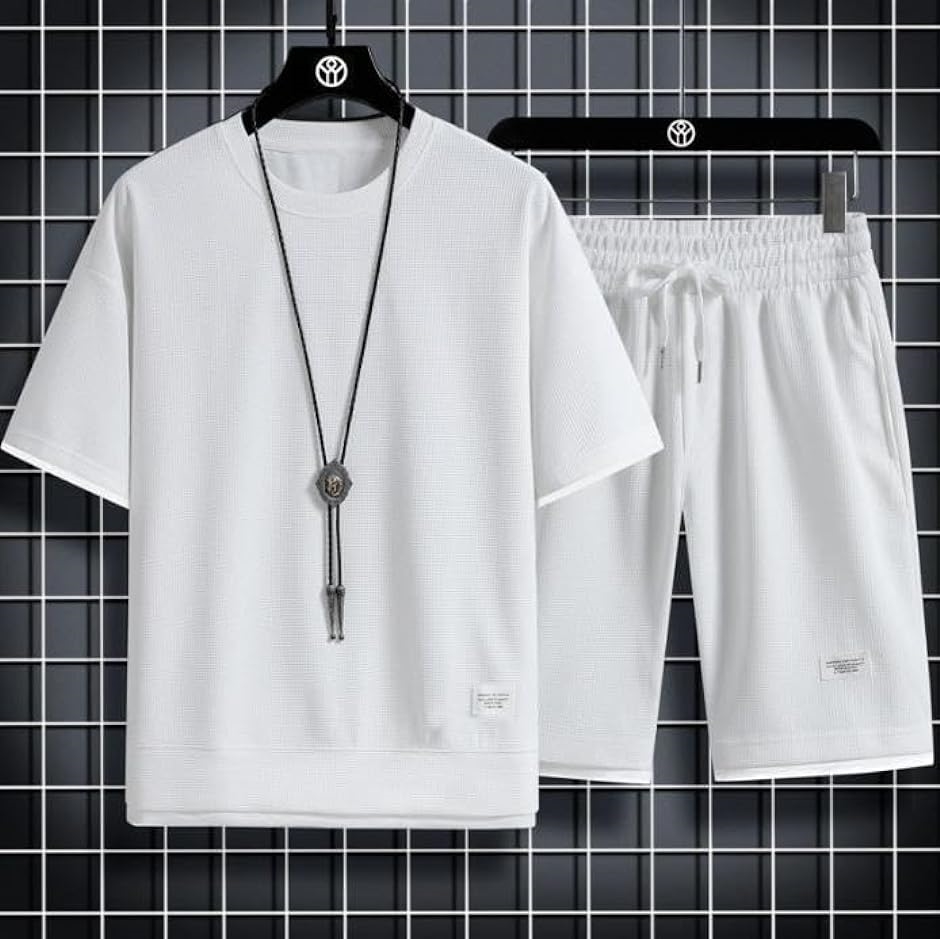 エンプティオ 半袖 上下セット ジャージ セットアップ メンズ パンツ スウェット ストリート( ダブルホワイト,  XL)｜horikku｜02