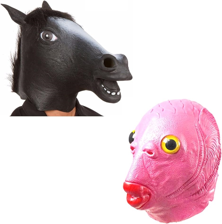 馬 被り物 魚人 マスク おもしろマスク アニマルマスク ウマ お面 変装 仮面 コスプレマスク( マルチカラー)｜horikku