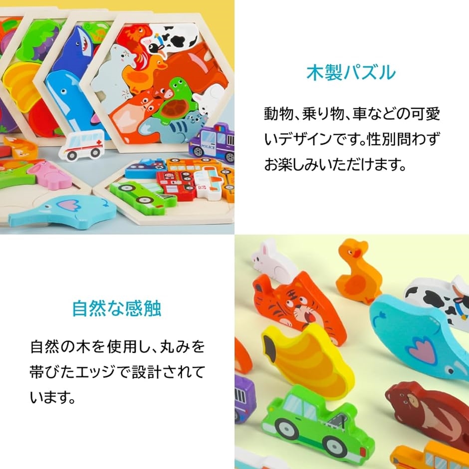 木製パズル はめ込み 恐竜 海洋生物 車 6個セット｜horikku｜03