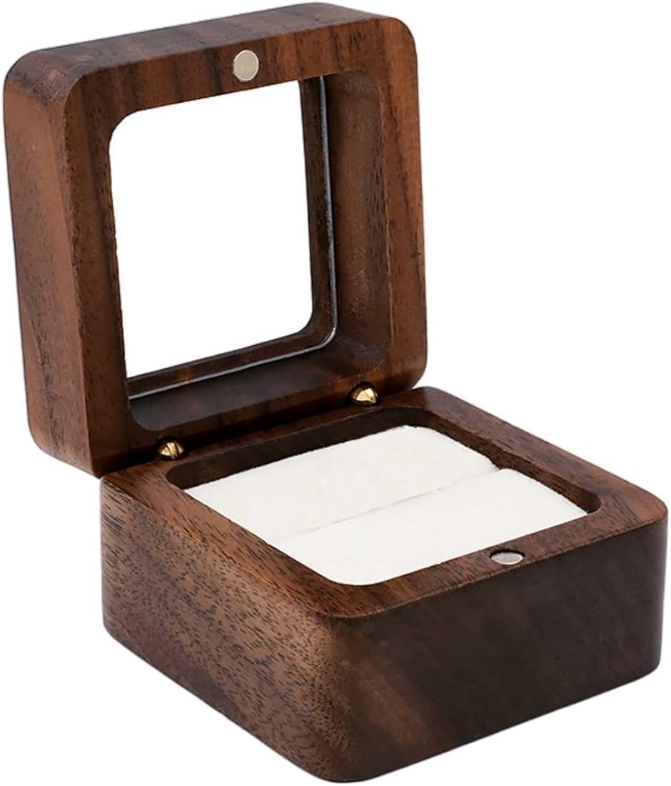 リングケース 木製 リングボックス 指輪 シンプル ウッド ジュエリー 持ち運び 収納( ホワイト)｜horikku