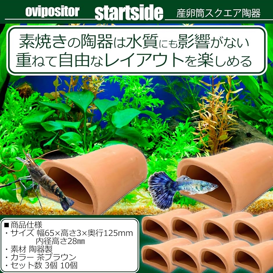 スタートサイド 産卵筒 土管隠れ家シェルター 水槽 産卵床 魚隠れ家 オブジェ メダカ( 茶ブラウン 10個, 長さ12.5cm)