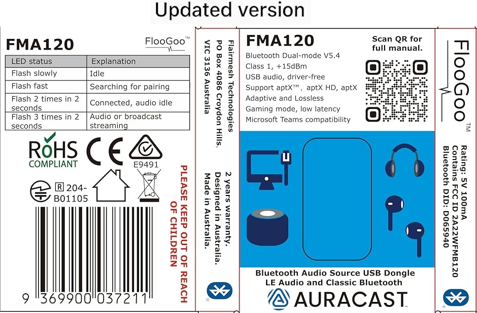 FMA120 Bluetooth 5.4 デュアルモード USB ドングル aptX Lossless対応
