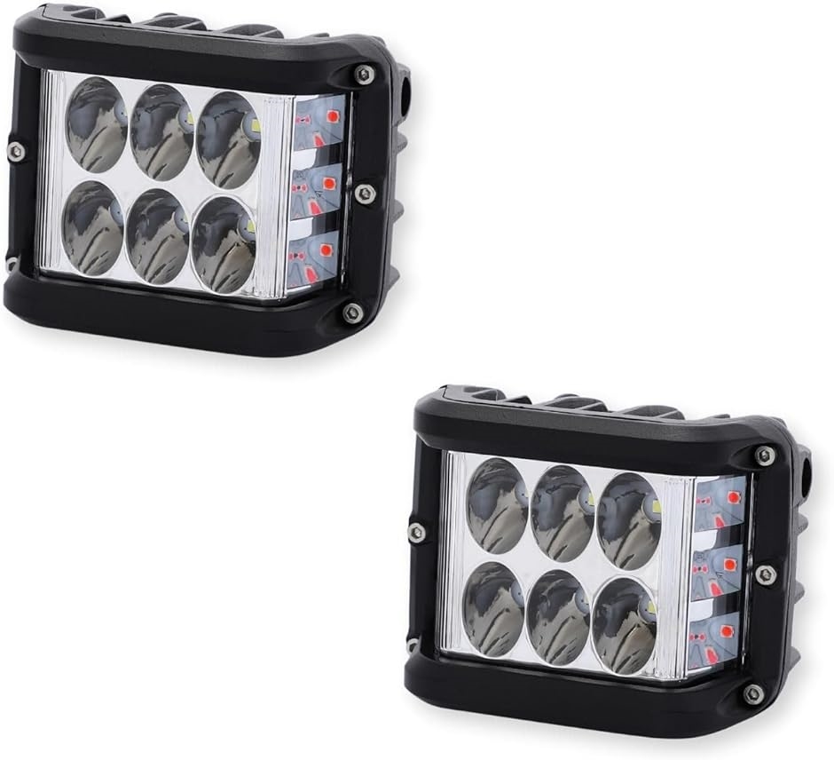 作業灯 ワーク ライト led 12v ストロボ 車 24v トラック 広角 RV ワンマン ホワイト 2色 2個セット( レッド)｜horikku