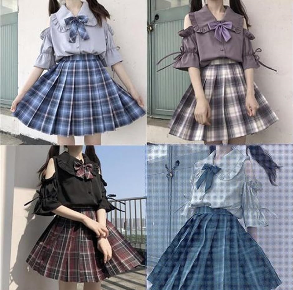 JK 制服 コスプレ 肩出し スクール制服 上下セット セーラー服 学生服 フル セットアップ コスチューム 半袖( ブルー, XL)