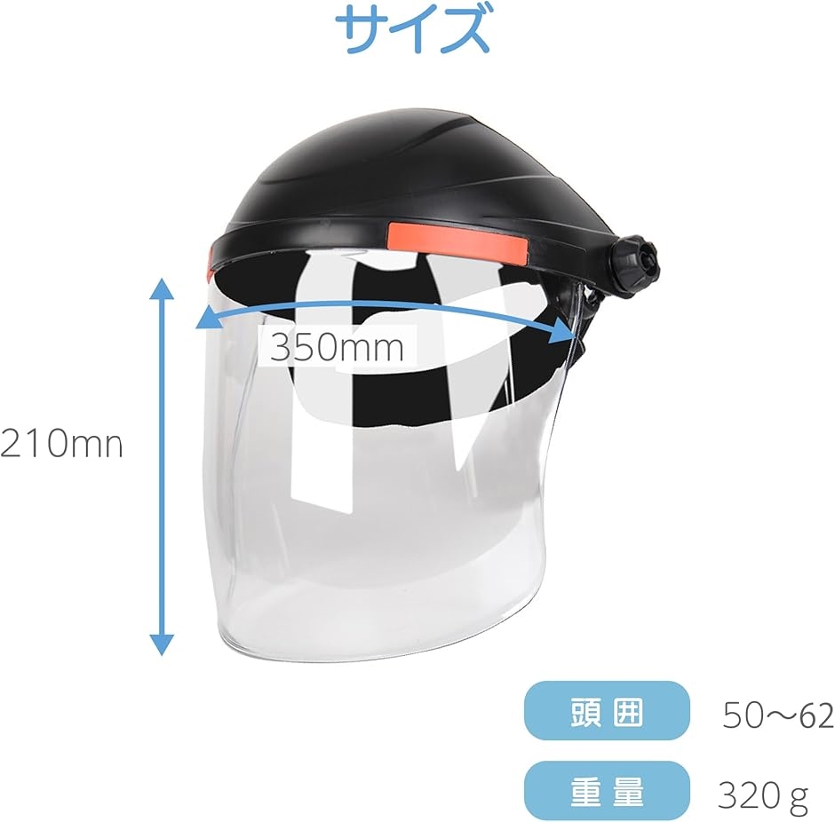 福ちゃん ヘルメット￼内装パット外し洗えるブラック フェイスシールド￼ 透明 フェイスガード シールド 草刈り 顔ガード 作業用 防災面