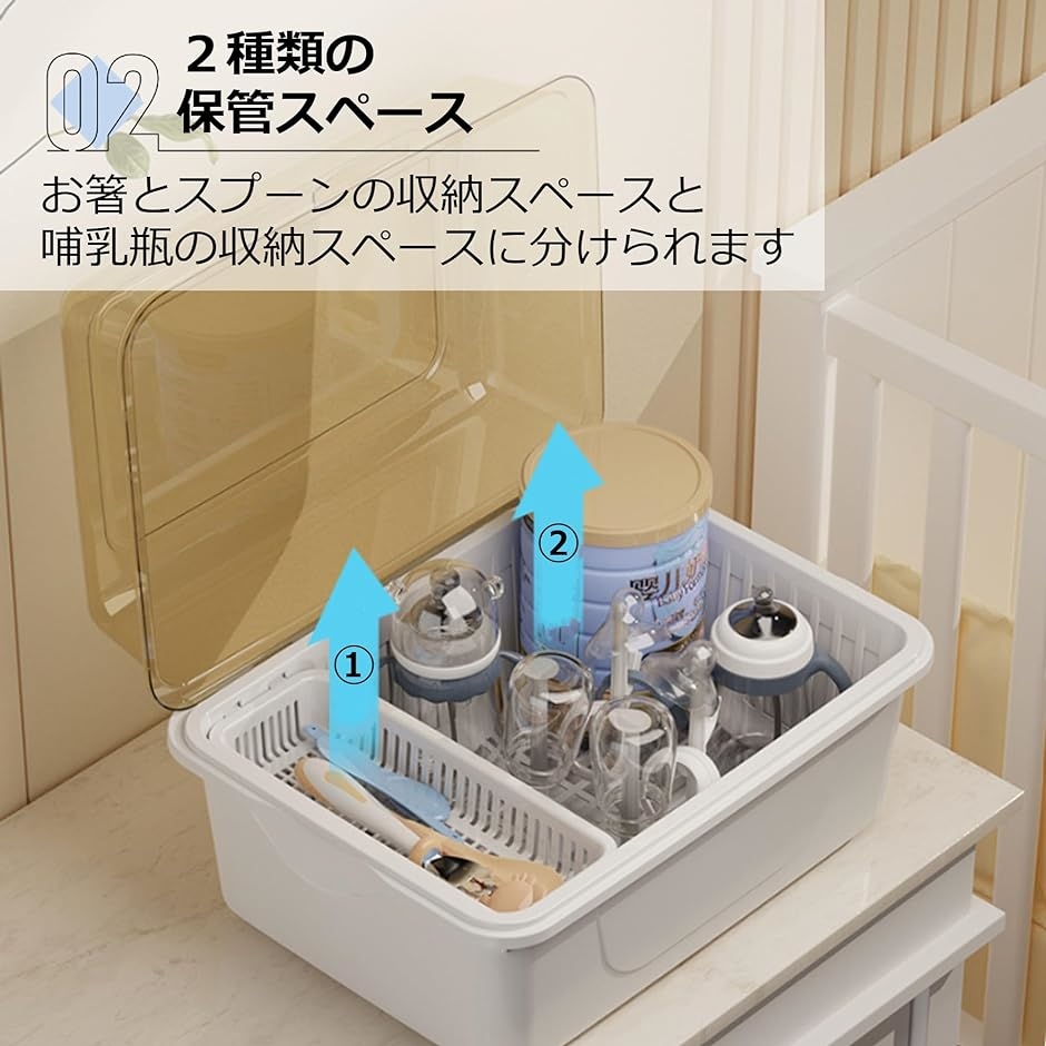 哺乳瓶ラック 乾燥 収納ボックス ほこり防止 衛生的 カバー付き 持ち運び便利 大容量( ブルー)｜horikku｜04