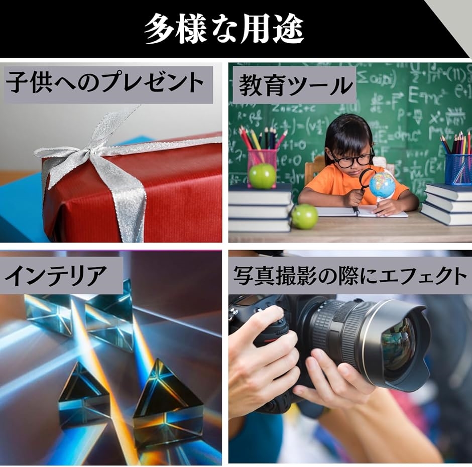 プリズムセット 三稜鏡 光学ガラス 角柱 虹造り 三角プリズム 立方体