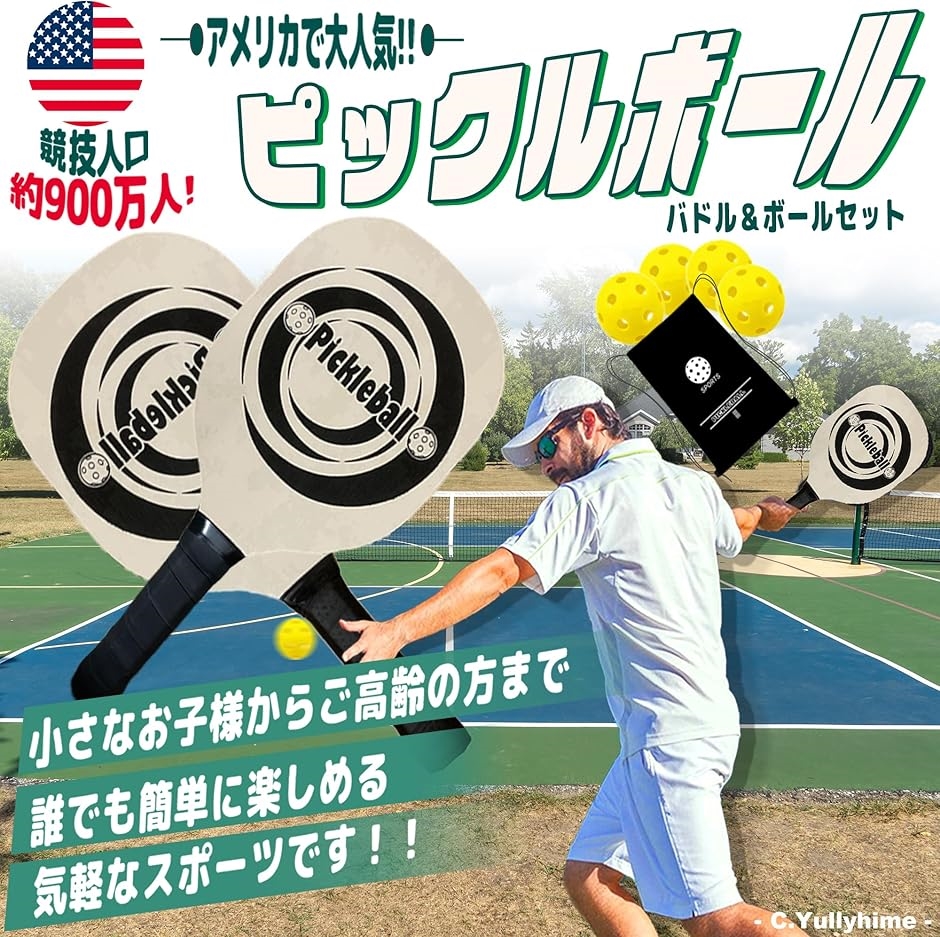 ピックルボール パドル 4本ボール4個セット ケース付き 軽量 木製