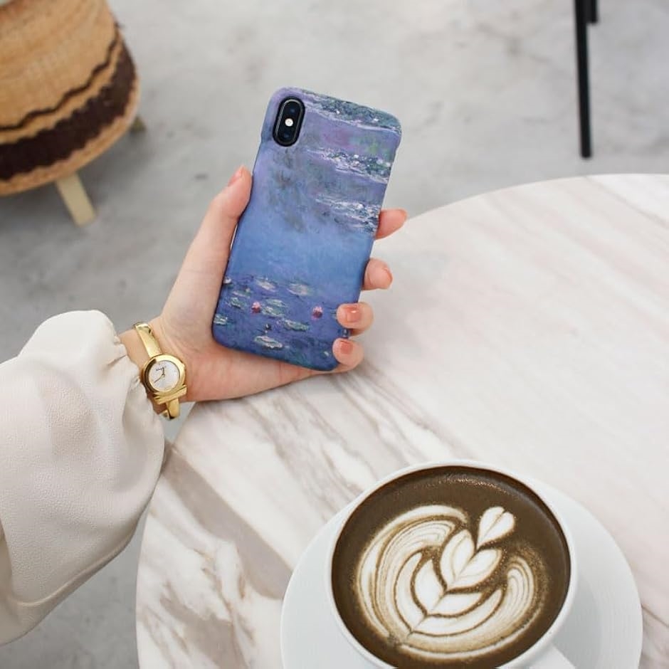 絵画のスマホケースiPhone15 モネ 睡蓮 アート 名画 美術館 印象派 韓国 おしゃれ 花柄 公式(ブルー,  iPhone15) | ブランド登録なし