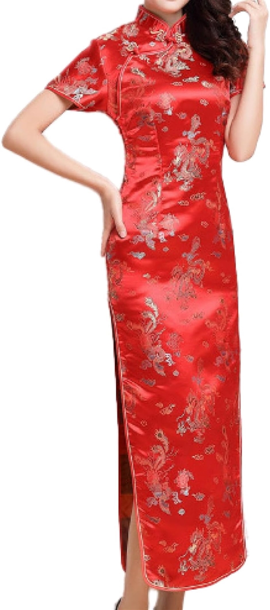 大きいサイズ チャイナドレス コスプレ ロング 女装 スリット 半袖 衣装 男性 チャイナ服 メンズ 赤( レッド,  5XL)