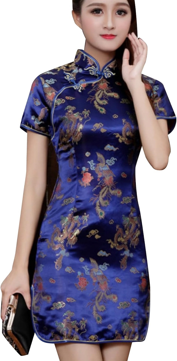 チャイナドレス ミニ コスプレ 衣装 ミニ丈 男性 チャイナ服 大きいサイズ メンズ 女装 青( ブルー,  XL)