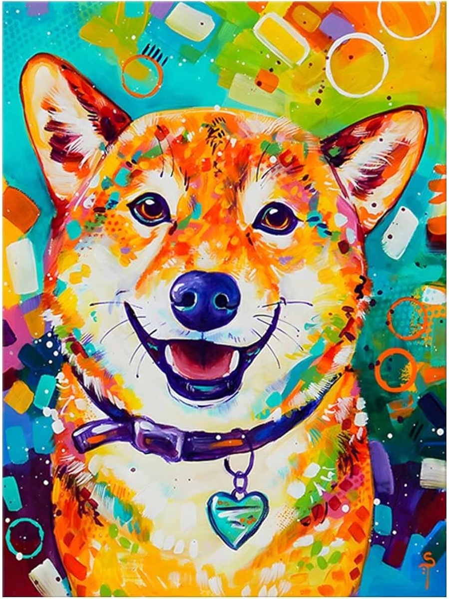 アートパネル 犬 柴犬 動物 W50cm H70cm アートフレーム 絵画 キャンバス 額付き ウォールアート 壁掛け( pop061)