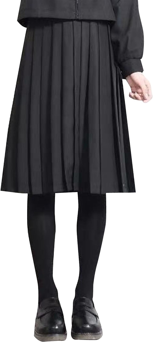60cm プリーツスカート ミドル丈 黒 制服スカート 大きいサイズ 女子高生 セーラー服( M)