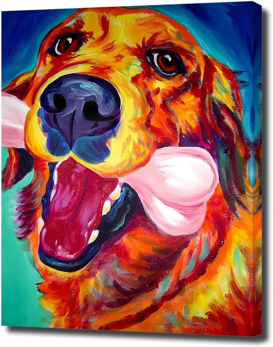アートパネル ゴールデンレトリバー 犬 動物 W30cm H40cm アートフレーム 絵画 キャンバス 額付き 壁掛け( pop063)