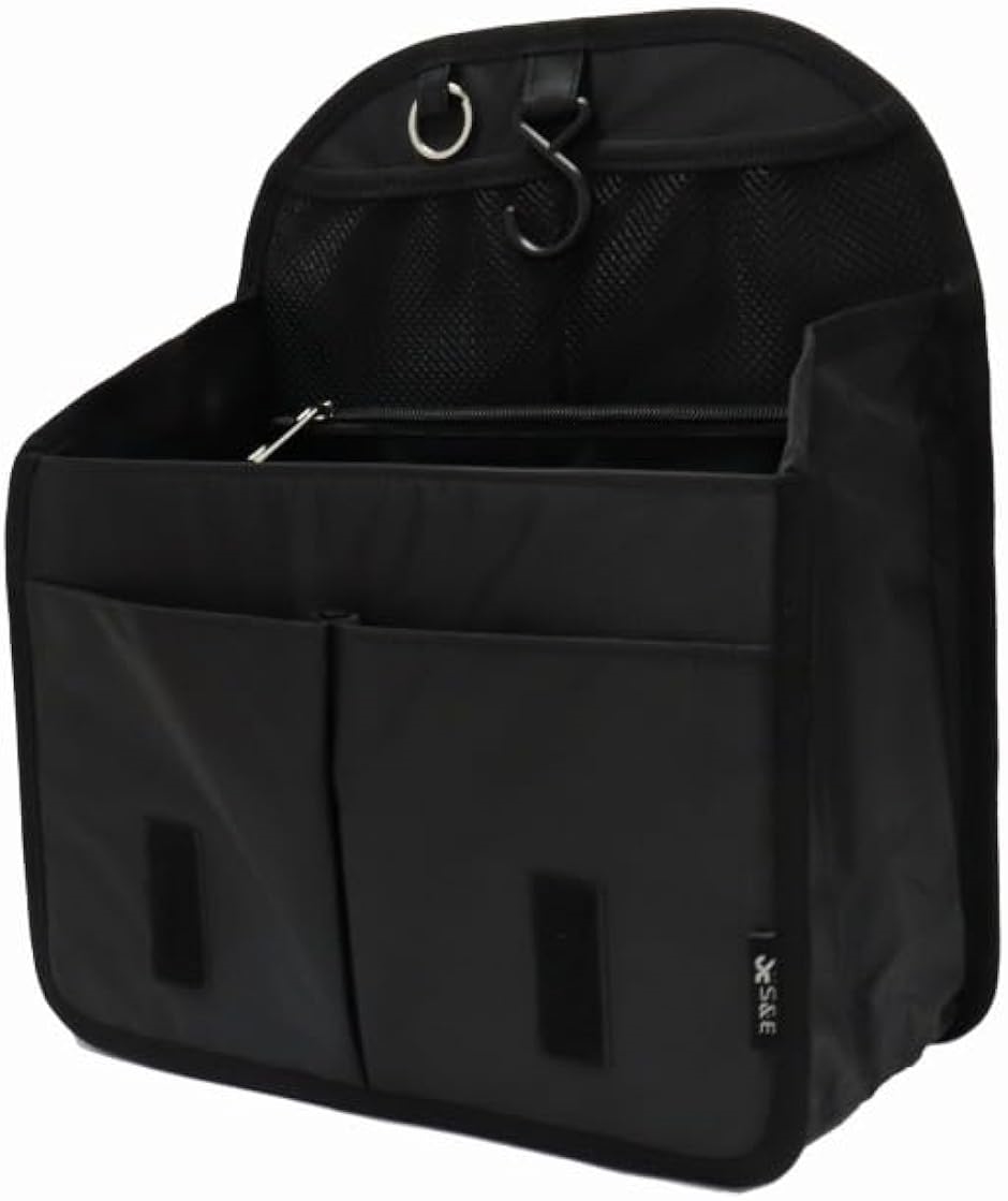 バッグインバッグ リュックインバッグ 軽量 縦型 大容量 キーリング小さめ 大きめ 整理 収納 メッシュ ポケット( ブラック,  M)｜horikku