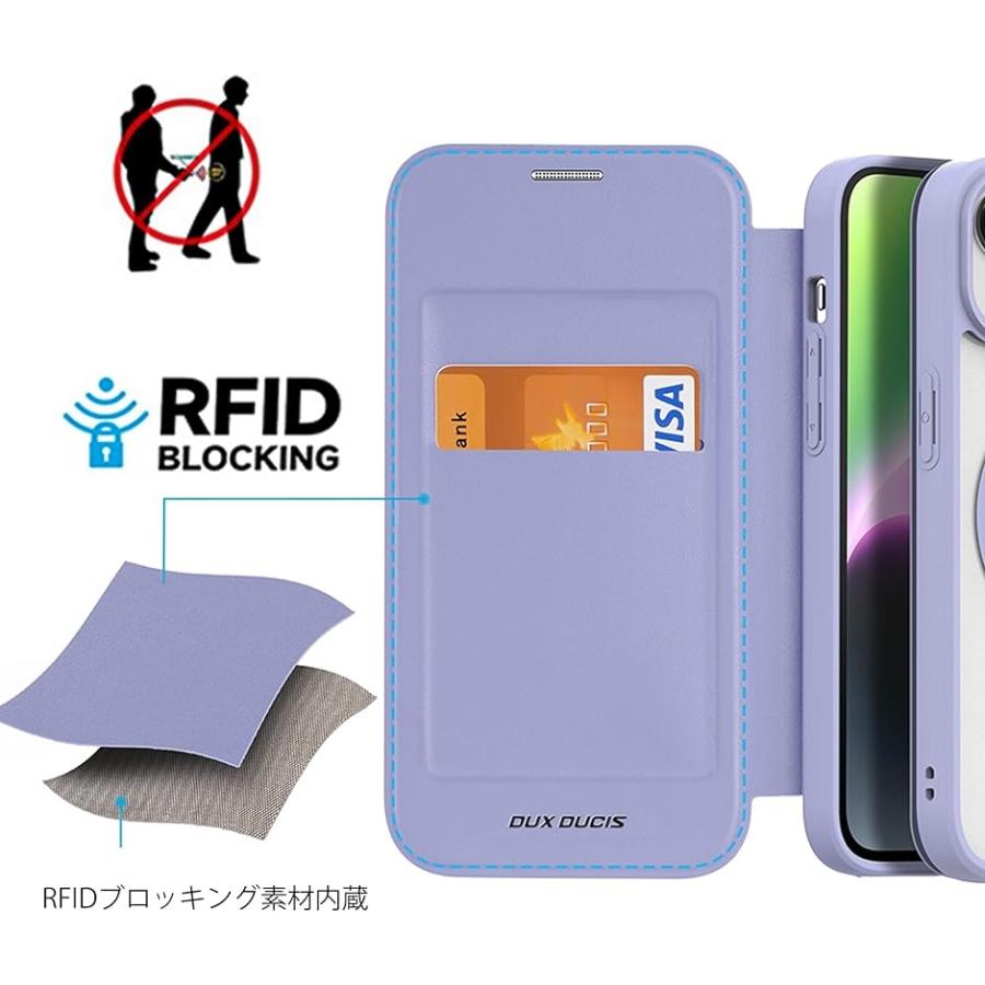 iphone ケース 手帳型 ワイヤレス充電対応 超薄型 軽量 高級PUレザー 背面クリア カード( パープル,  iPhone 15)｜horikku｜04