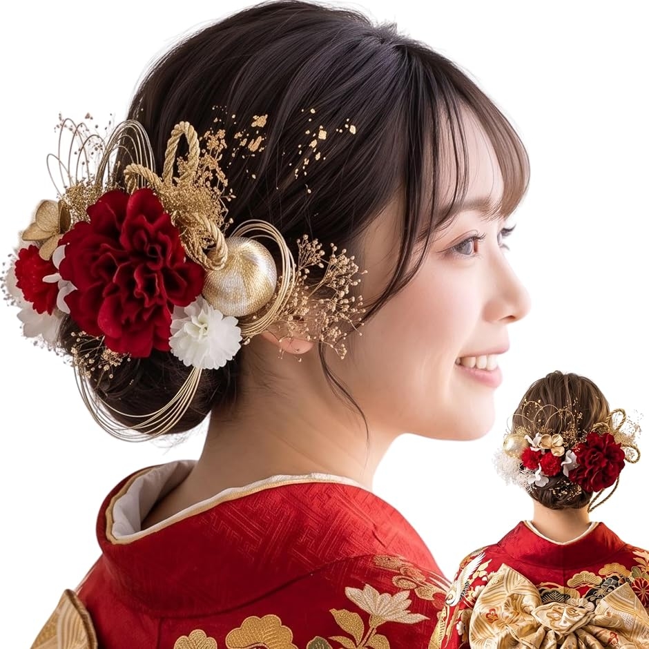 髪飾り　ワインレッド系　和装　洋装　袴　成人式　卒業式　結婚式　七五三　発表会 髪飾り 成人式 振袖 赤 レッド 卒業式 袴 和装 着物 七五三 結婚式 二