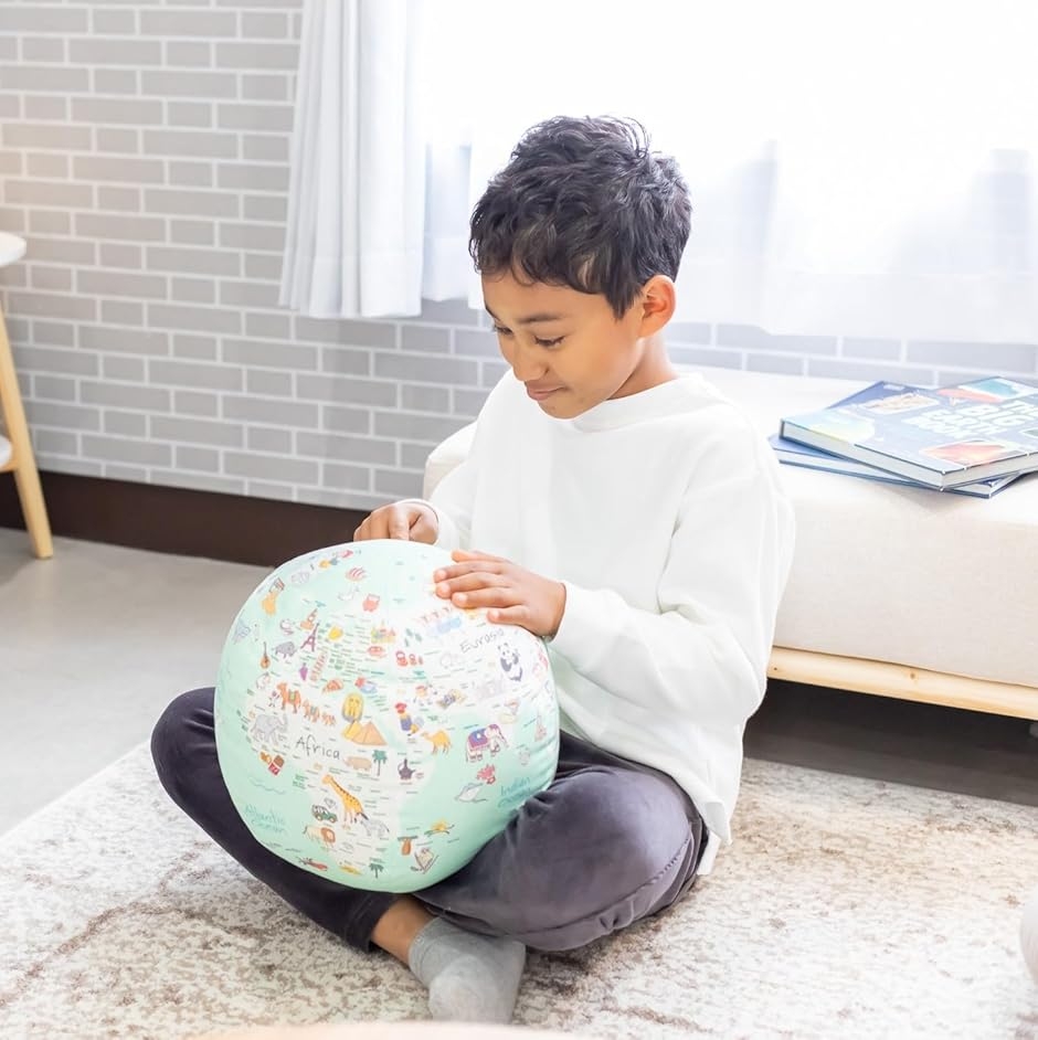 テレット ぎゅっと抱きしめられる地球儀アンティーク日本語 クッション Made in (ベージュ,  Lサイズ (直径約30cm ）)_5