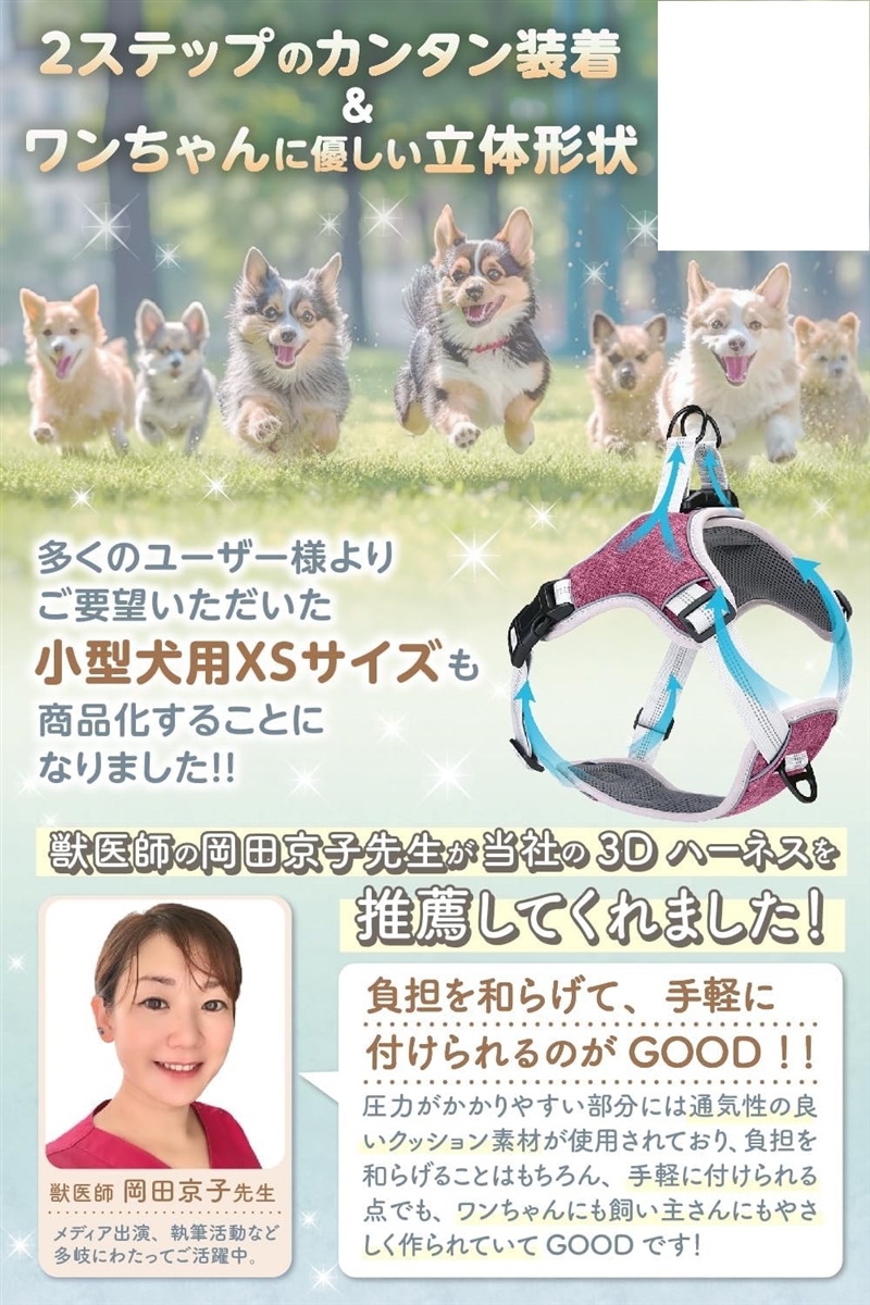 獣医師推薦犬 ハーネス 2ステップで簡単装着・首やお腹への負担軽減 夜間反射材 サイズ調節可能 小型犬 中型犬 MDM(くすみピンク,  XS) | ブランド登録なし | 01