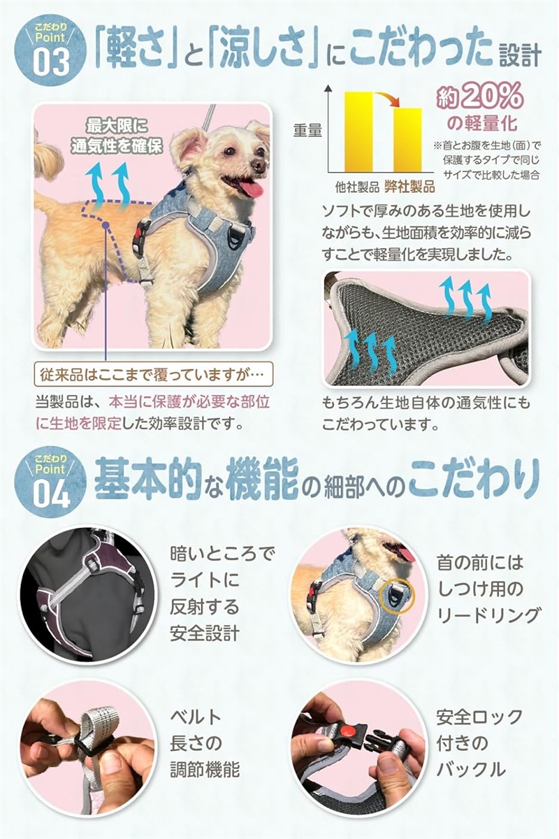 獣医師推薦犬 ハーネス 2ステップで簡単装着・首やお腹への負担軽減 夜間反射材 サイズ調節可能 小型犬 中型犬 MDM(くすみピンク,  XS) | ブランド登録なし | 04