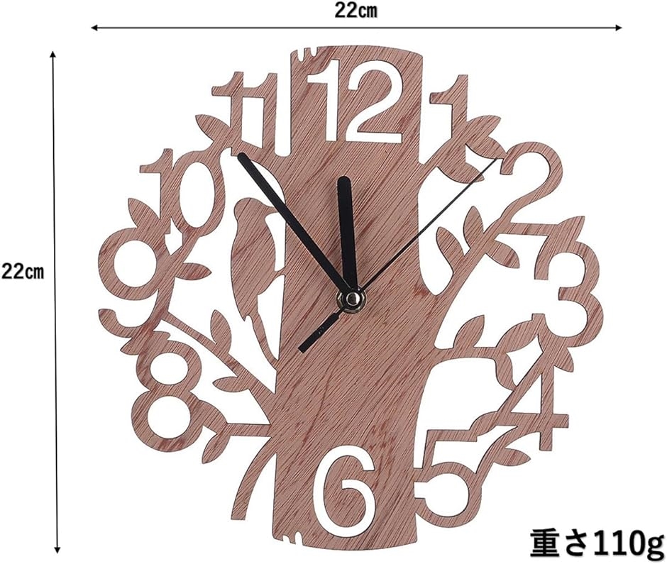 壁掛け時計 小鳥 ウォールクロック 木製 北欧 自然 おしゃれ インテリア アナログ 雑貨 装飾( ブラウン,  22x22x4cm)｜horikku｜05