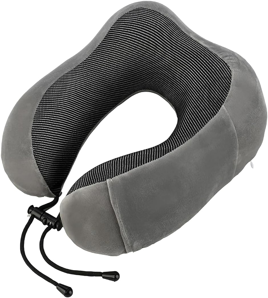 ネックピロー 低反発 首枕 携帯枕 トラベルピロー 旅行 オフィス 飛行機 車 洗えるカバー グレー( グレー,  Medium)