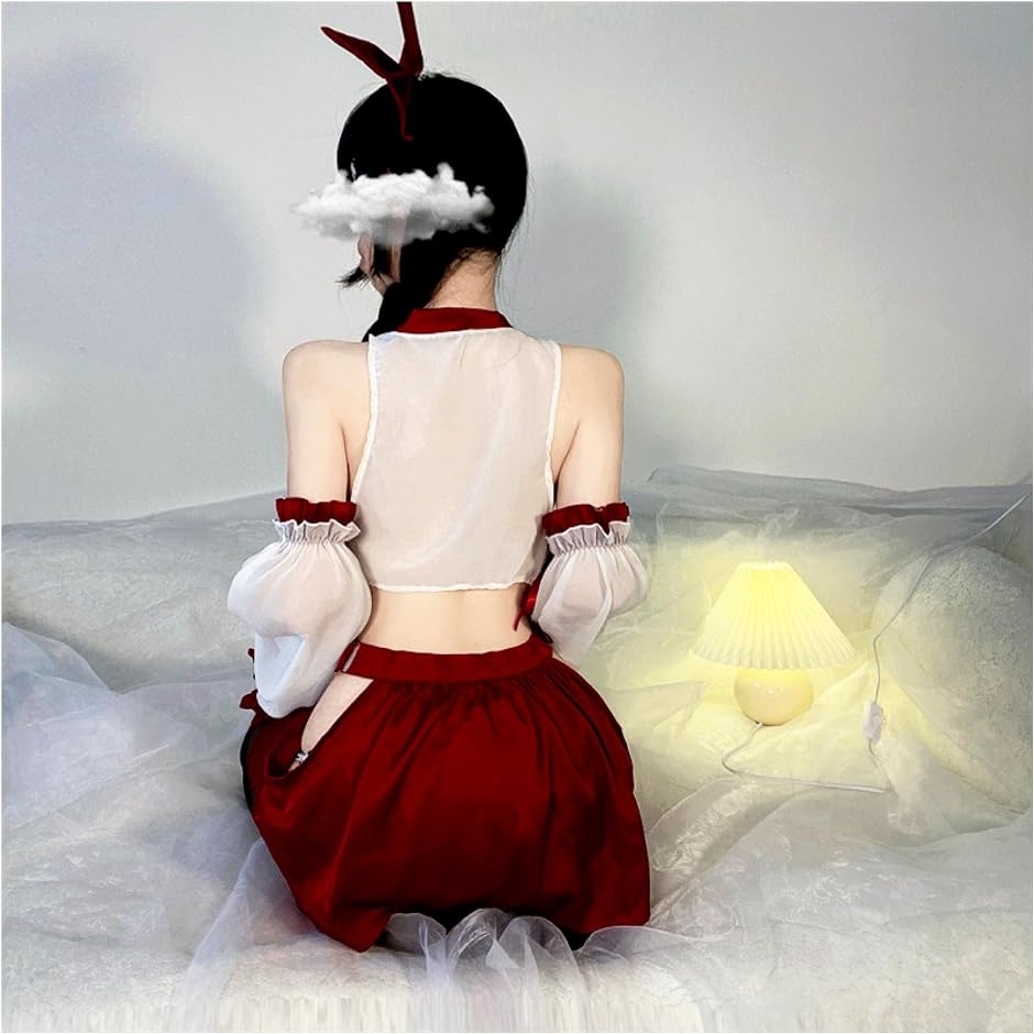 巫女 コスプレ 和装 着物 和服 正月 仮装 衣装 赤 クリーム コスチューム 巫女服 6点セット( ホワイト)｜horikku｜07