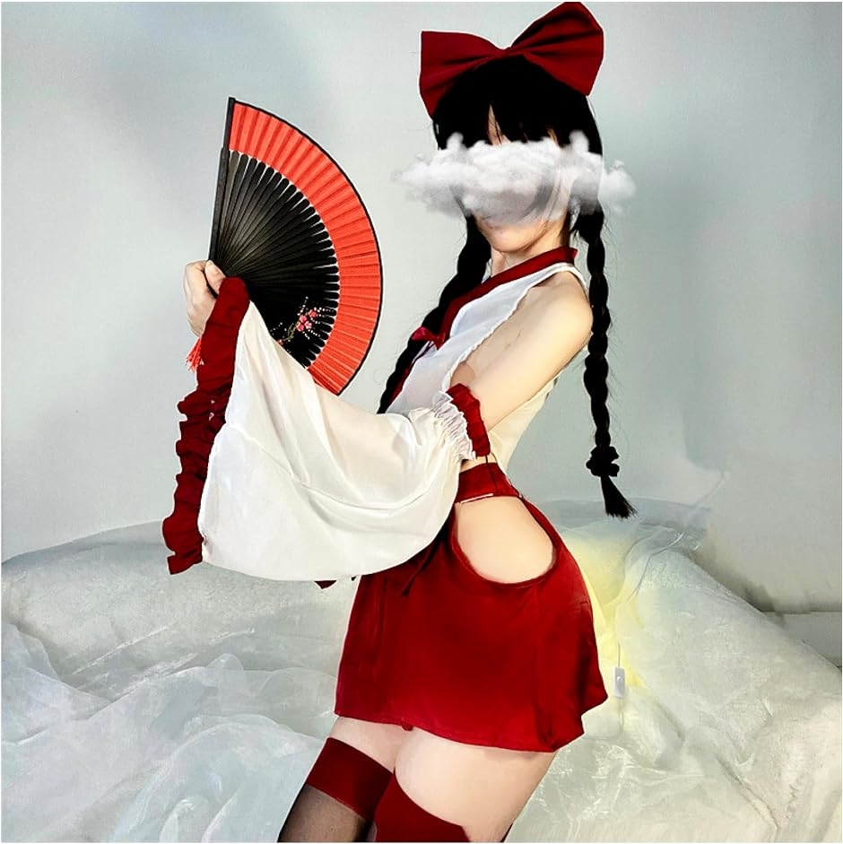 巫女 コスプレ 和装 着物 和服 正月 仮装 衣装 赤 クリーム コスチューム 巫女服 4点セット( ホワイト)｜horikku｜04
