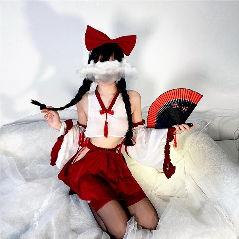 巫女 コスプレ 和装 着物 和服 正月 仮装 衣装 赤 クリーム コスチューム 巫女服 4点セット( ホワイト)｜horikku｜09