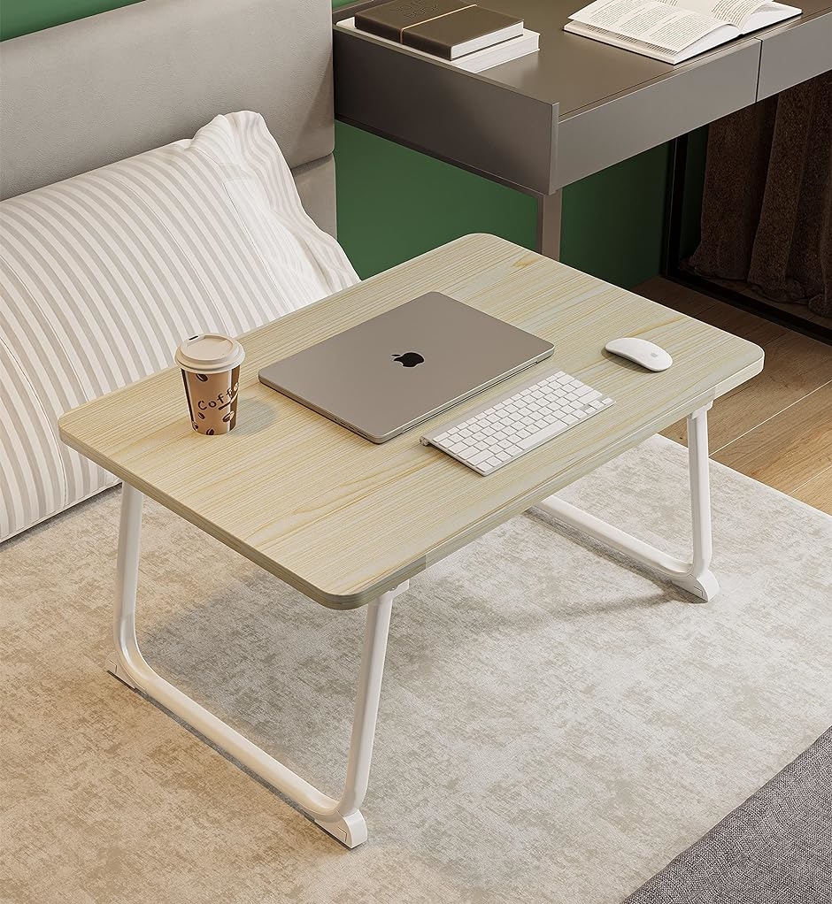 折りたたみテーブル 折り畳みテーブルパソコンデスク ちゃぶ台 table ベッドテーブル 多機能( ベージュ,  長70x幅48cm)