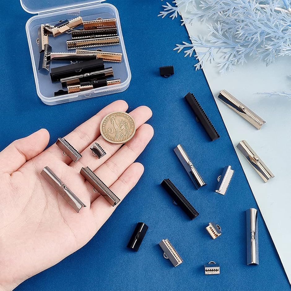 ワニカン 32個 エンドパーツ 金具パーツ 4色 紐留め金具 ワニグチ