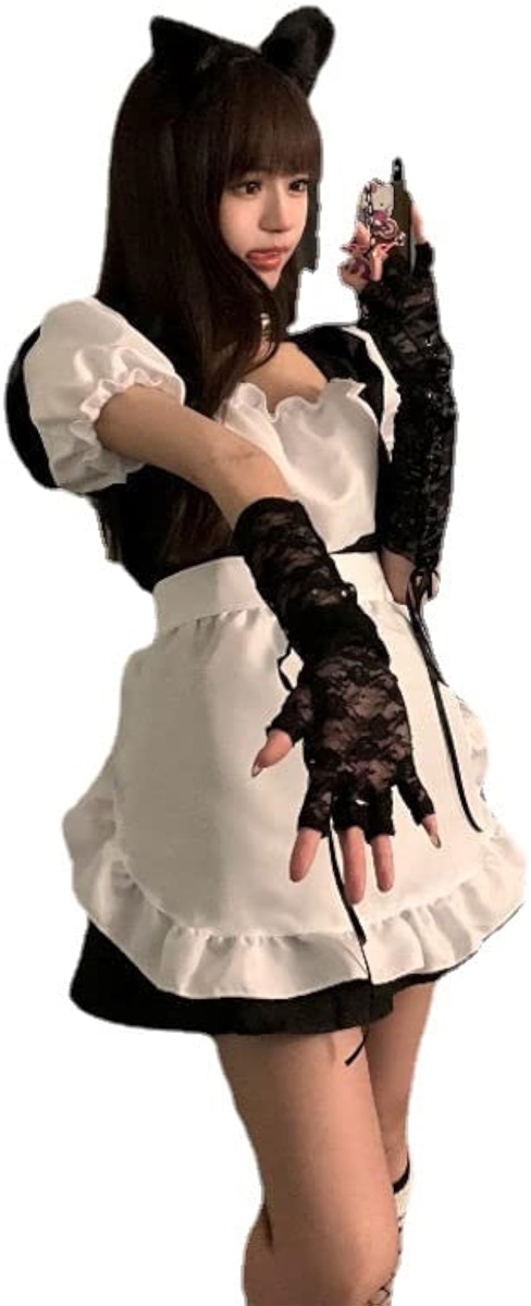 メイド服 猫 コスプレ 衣装 コスチューム かわいい セクシー レース フリル リボン ロリータ レディース 半袖 バニー( XL)
