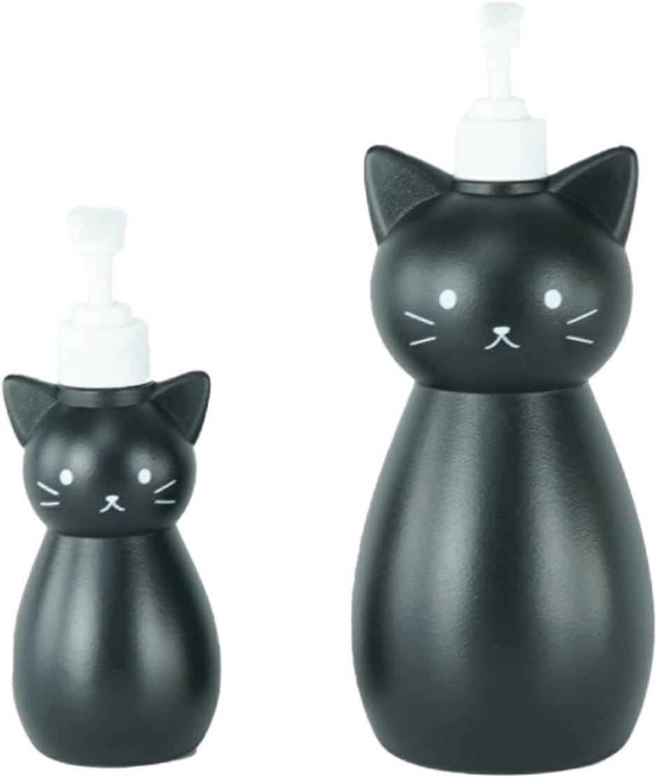 ネコのディスペンサー ホワイト Sサイズ + Lサイズ 黒猫 ペアボトル 2種セット シャンプー トリートメント ハンドソープ( 黒)｜horikku