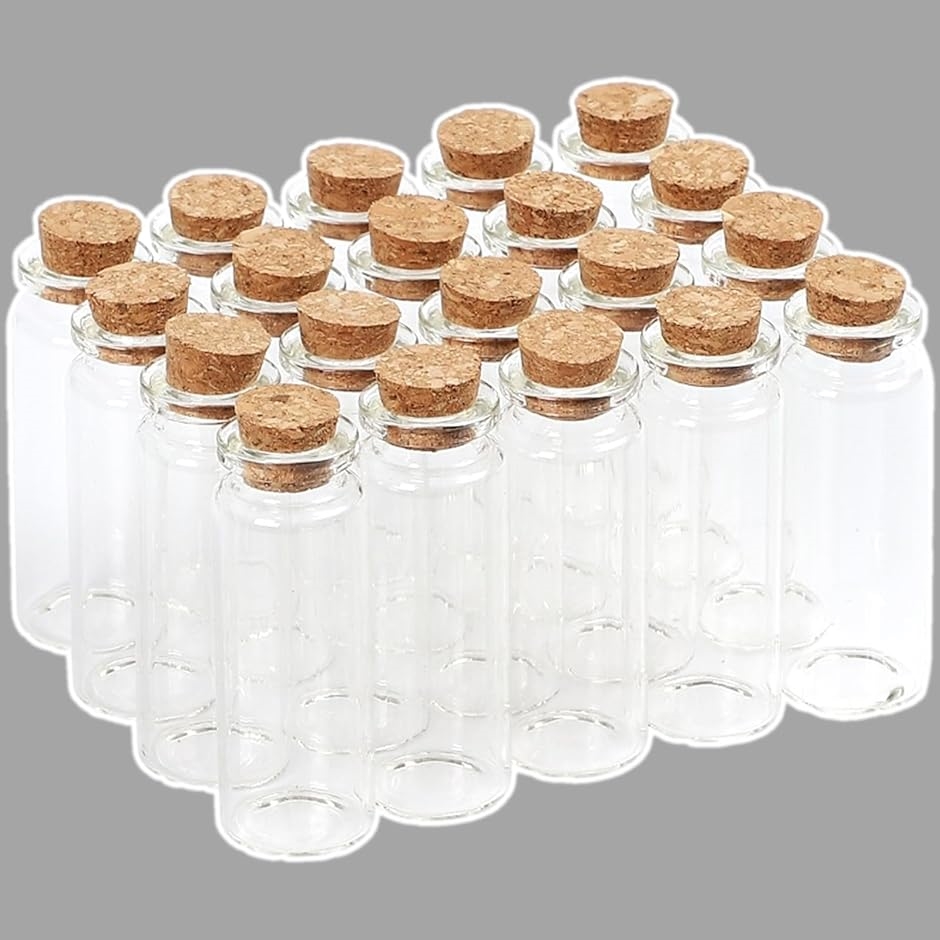 小瓶 ガラス コルク ミニボトル アクセサリーパーツ 20本セット クリア 12ml( クリア 12ml)｜horikku