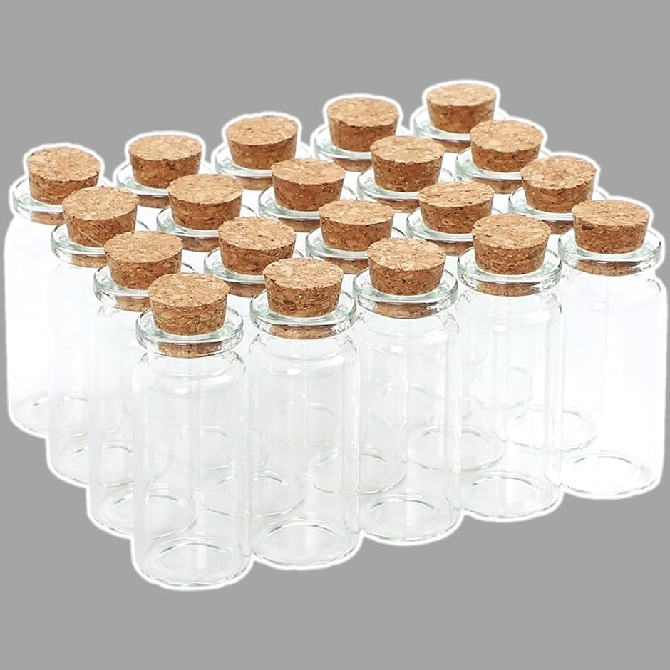 小瓶 ガラス コルク ミニボトル アクセサリーパーツ 20本セット クリア 10ml( クリア 10ml)｜horikku