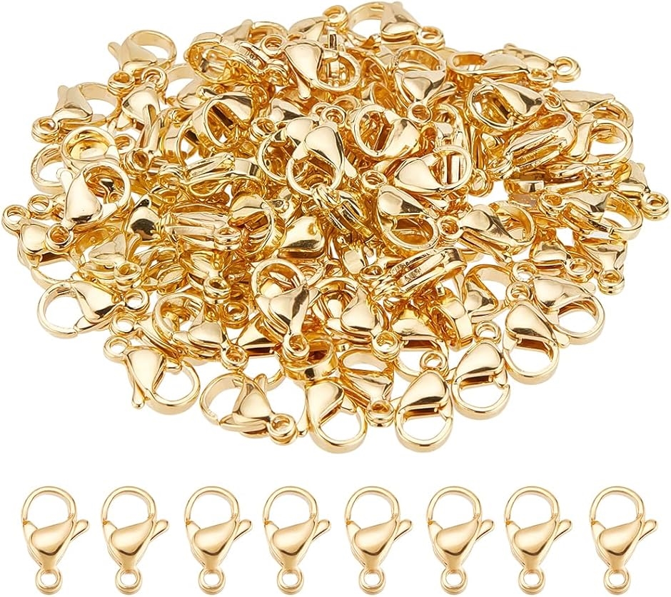 100個 カニカン ステンレススチール 24Kゴールドメッキ ネックレス ブレスレット アンクレット 金具 留め具 MDM( ゴールド)