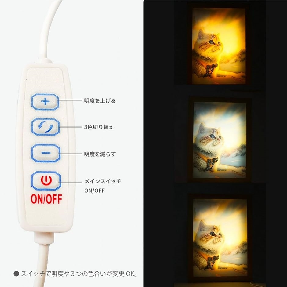 サプライズピクチャー ネコ 立体アート LED内臓 アートフレーム おしゃれ ベッドサイドライト 白光 暖色 自然光 部屋 寝室｜horikku｜05