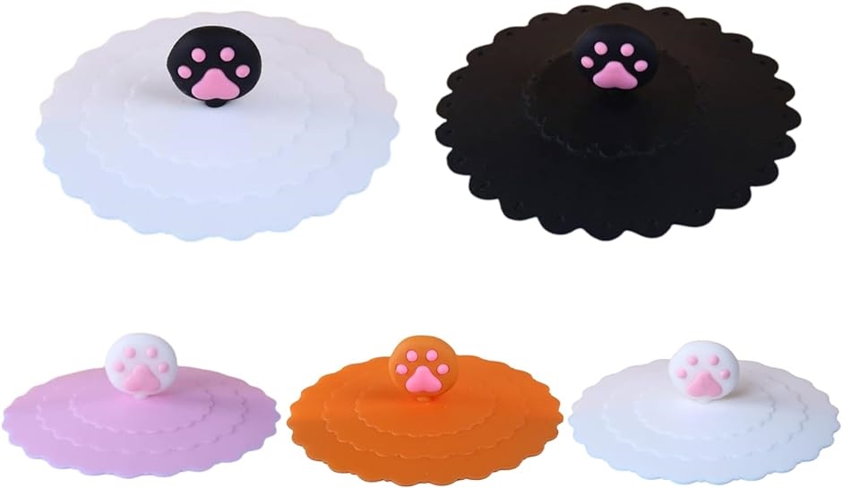 マグカップ用蓋 カバー シリコン製マグカップカバー 猫の肉球 コップ 5個セット( 5色)