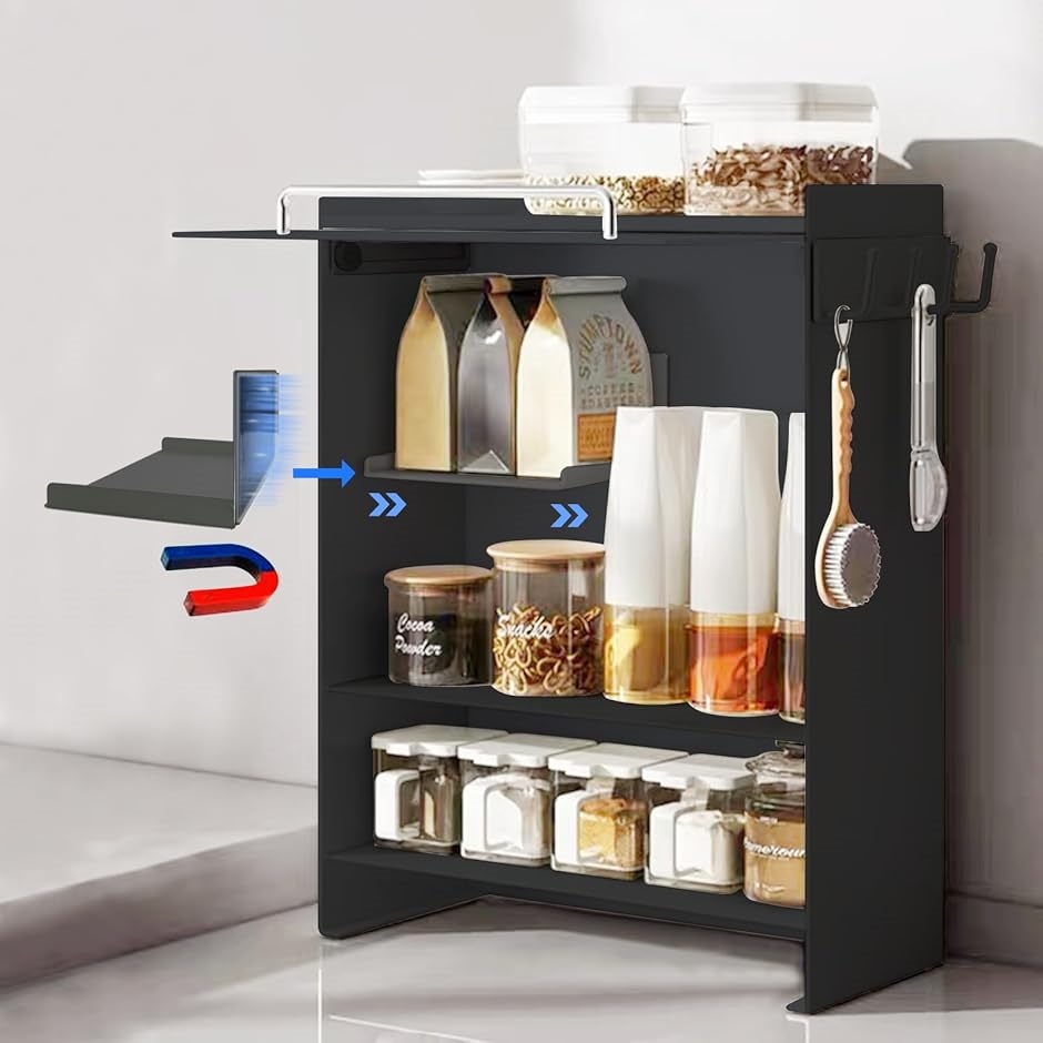 隠せる調味料ラック 前が開く おしゃれ上部ラック移動可能 完成品 (ホワイト) tower ｜ 前が開く 隠せる調味料ラック タワー ｜ 山崎実業