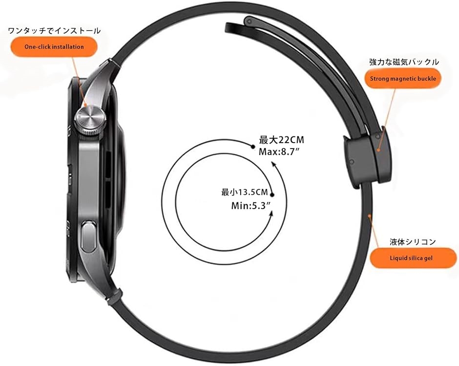 時計バンド 多孔質通気 マグネットシリコンバンド 防水 柔軟 工具不要 腕時計ベルト( (1)ライトグレー,  22mm)｜horikku｜03