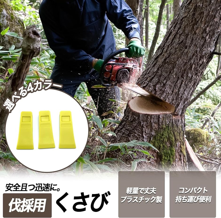 クサビ 楔 伐採用 林業用 チェーンソーアクセサリー キャンプ 薪割り プラスチック 約15.2cm 3個セット( 黄色)｜horikku｜02