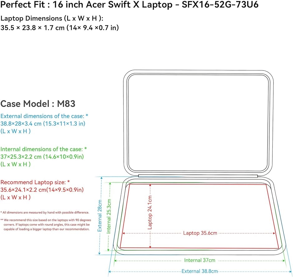 ハードEVA保護スリーブケース 16インチ Acer Swift M83 MDM( Black,  For Acer 16インチ（M83）)｜horikku｜02