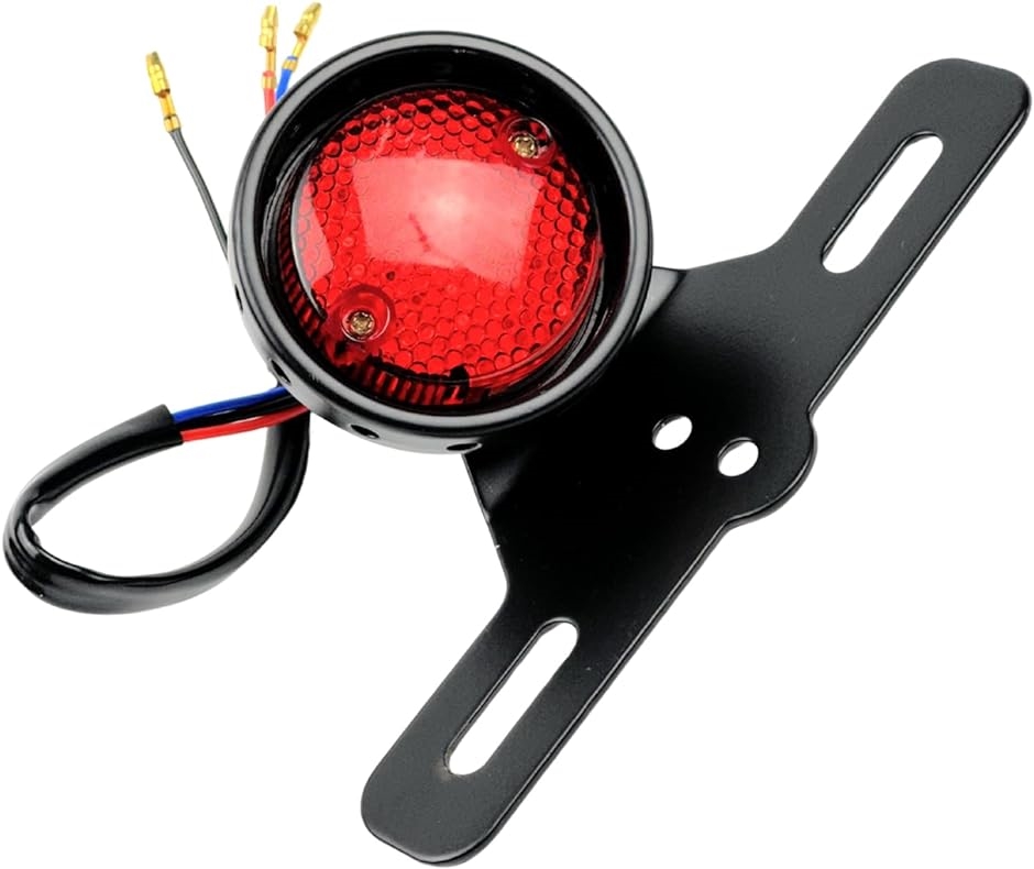 バイク LED テールランプ ナンバー灯 レッド レンズ ステー 一体型 汎用品 カスタム パーツ 防水( ブラック・レッドランプ)