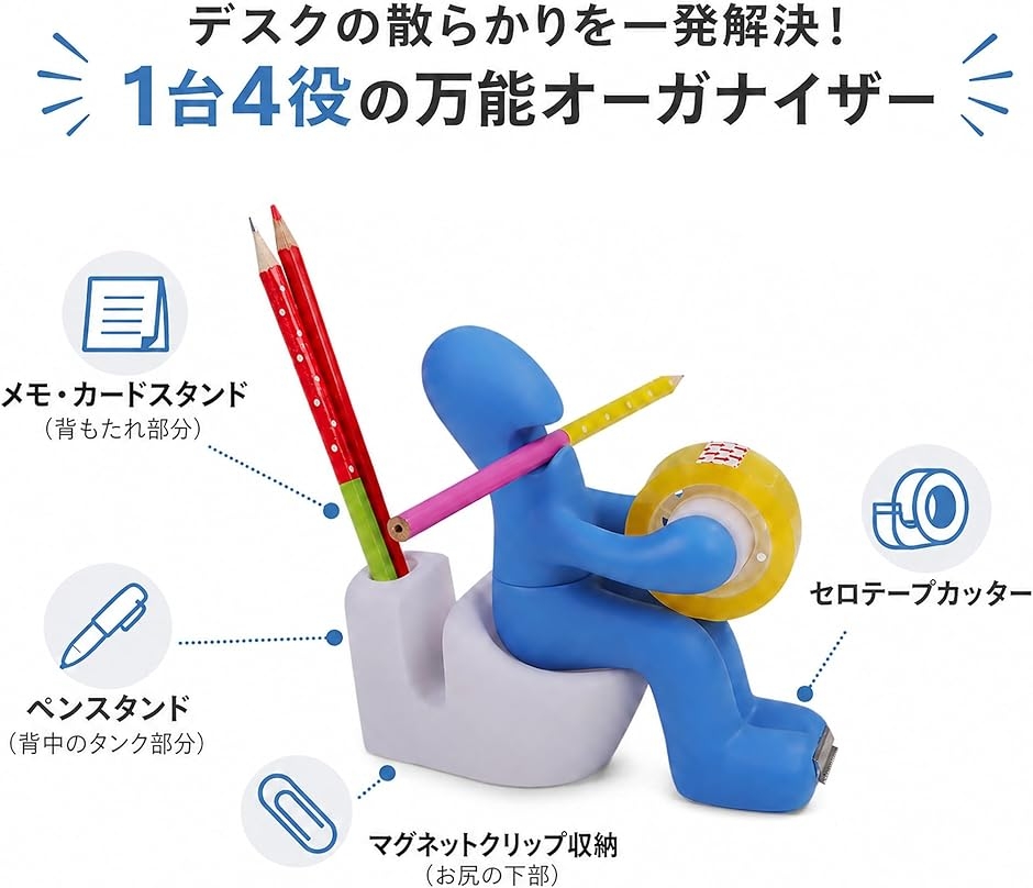 1台4役 多機能 デスク オーガナイザー 人型 トイレ セロハンテープ