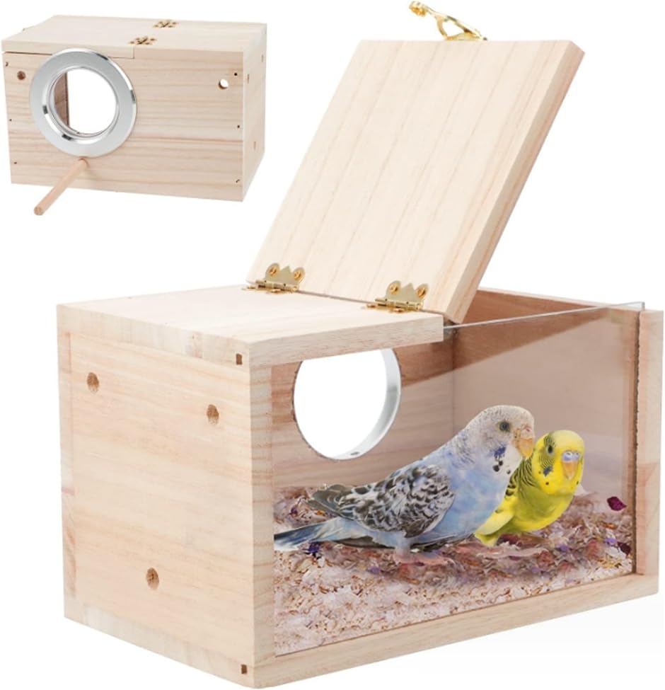 巣箱 インコ 鳥の巣 繁殖ボックス 繁殖箱 鳥かご 横式 天然木材 
