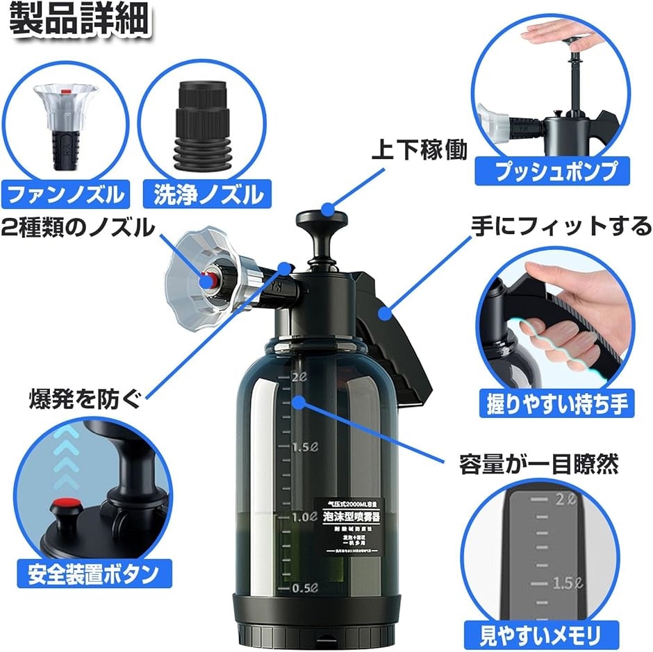 泡 フォームガン 洗車 噴霧 手動 加圧 洗浄 発泡 蓄圧 水 スプレー ポンプ 高圧 ウォッシュ 用品 石鹸 霧吹き( 本体のみ)｜horikku｜03