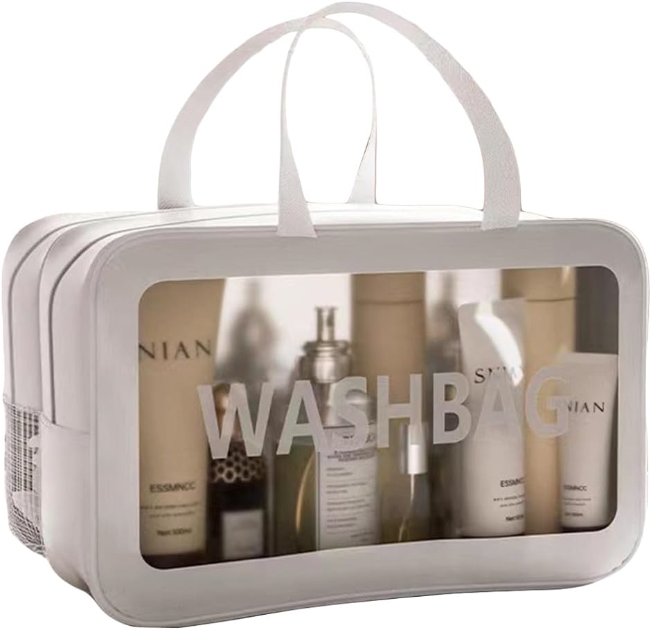 ビニールポーチ 大容量 防水 トラベルポーチ 温泉バッグ スパバッグ 乾湿分離( ホワイト)