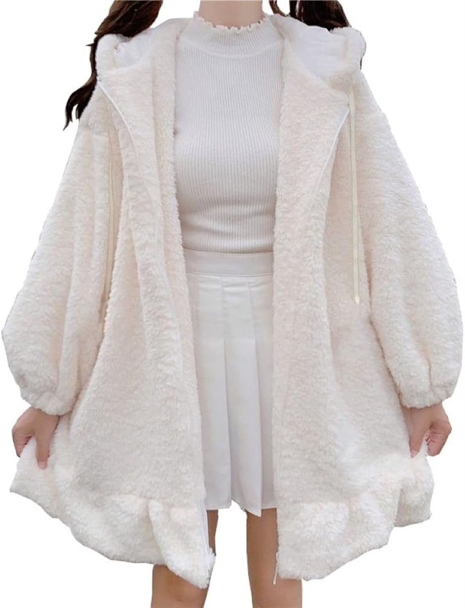 ぴゅありぼん 大きいサイズ うさ耳付き ふわふわ もこもこ パーカー( ホワイト,  2XL)