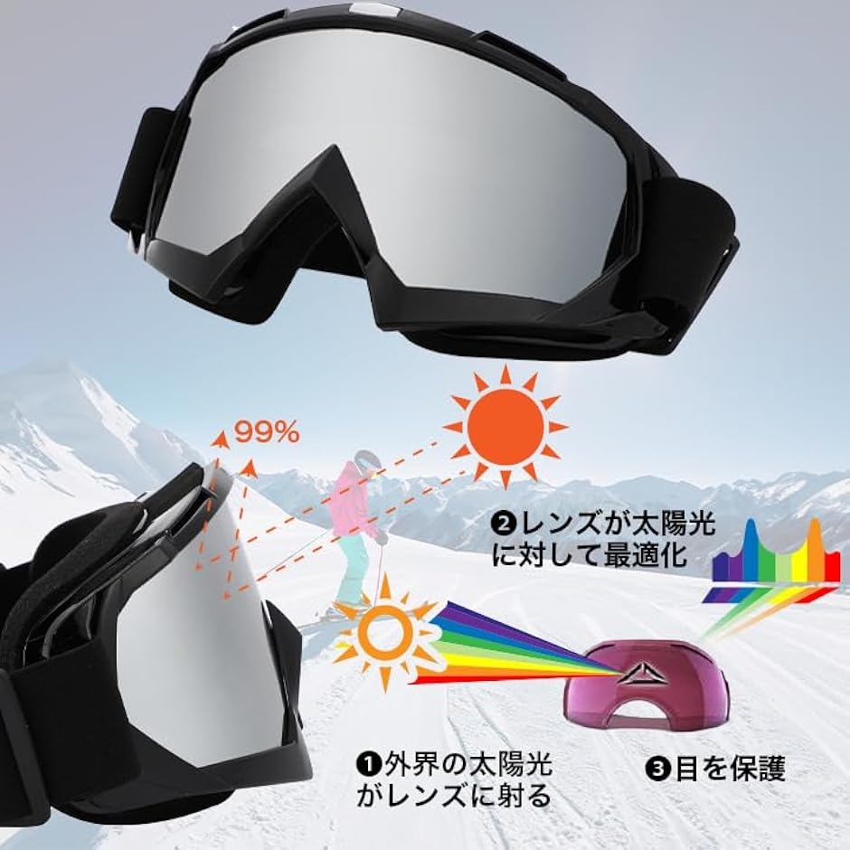 スキーゴーグル シルバー ミラー 収納袋付き UVカット スノボー スキーゴーグル シルバー ミラー 収納袋付き UVカット スノボー