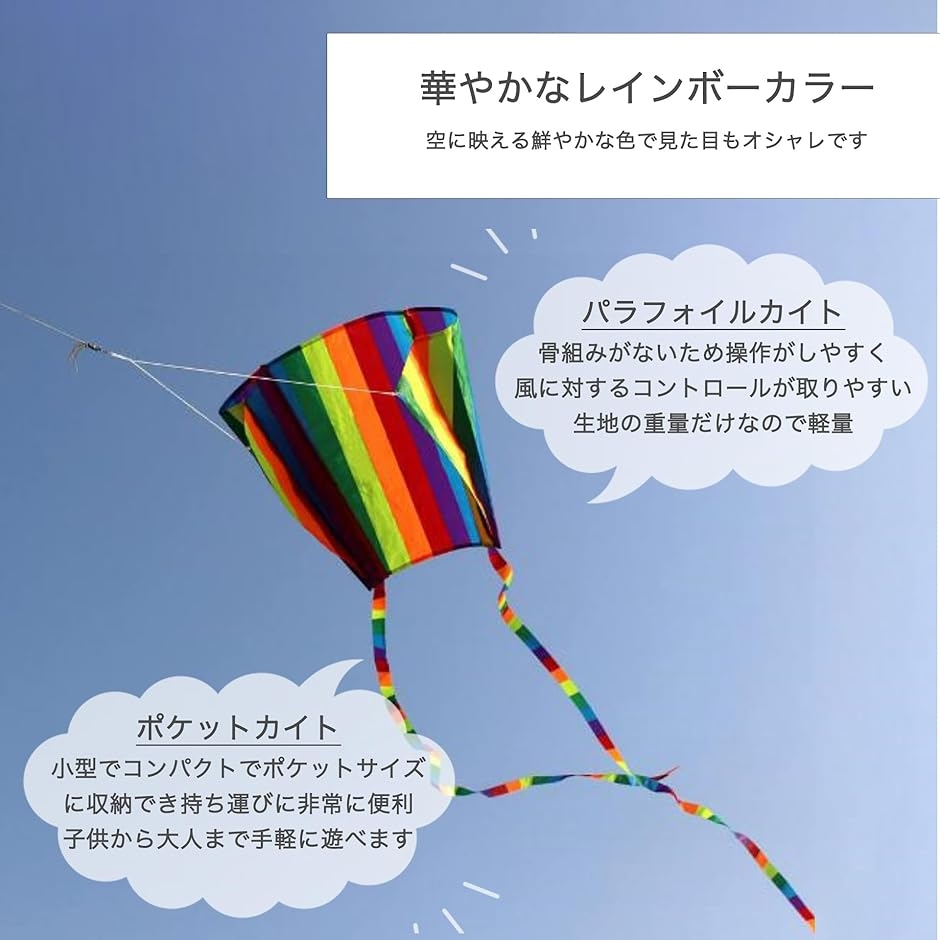 ポケットカイト パラフォイルカイト 凧あげ アウトドア 骨なし 初心者